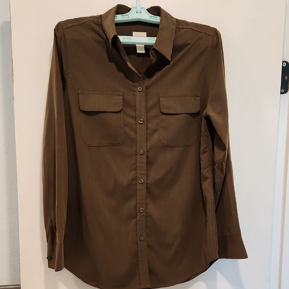 Womens Chico's Olive Green Shirt, Sz 0